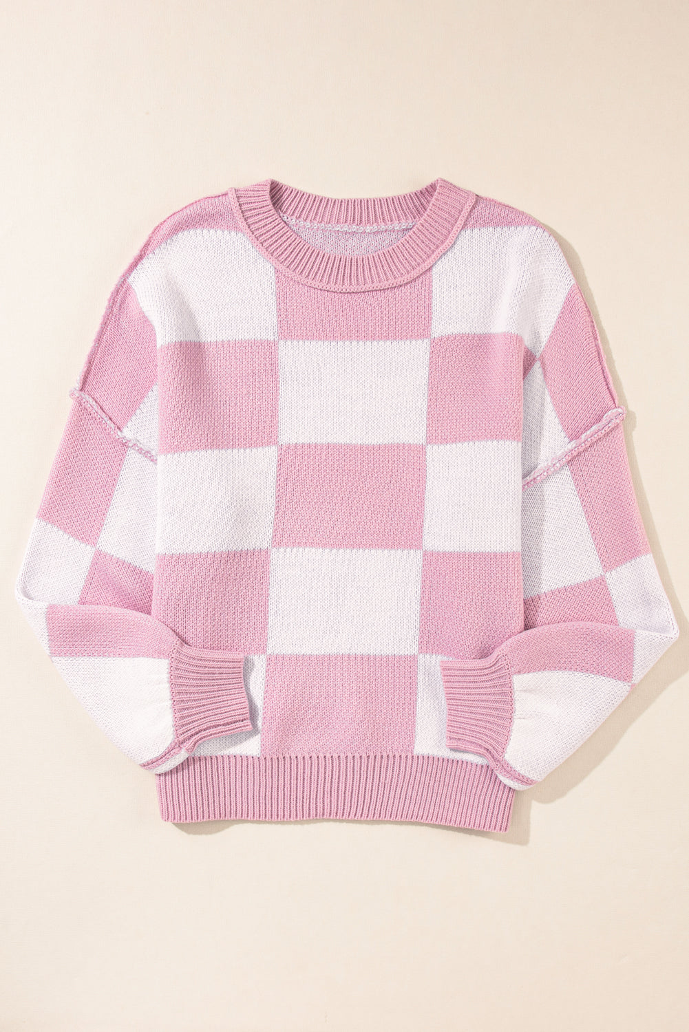 Checkered Bishop Sleeve Pullover Sweater