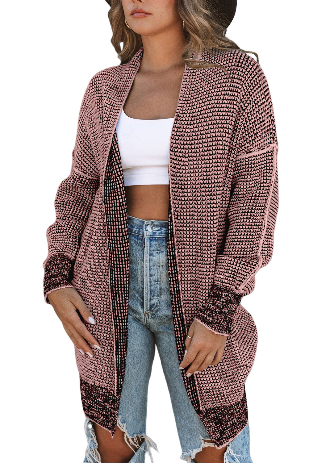 Contrast Trim Casual Knit Cardigan