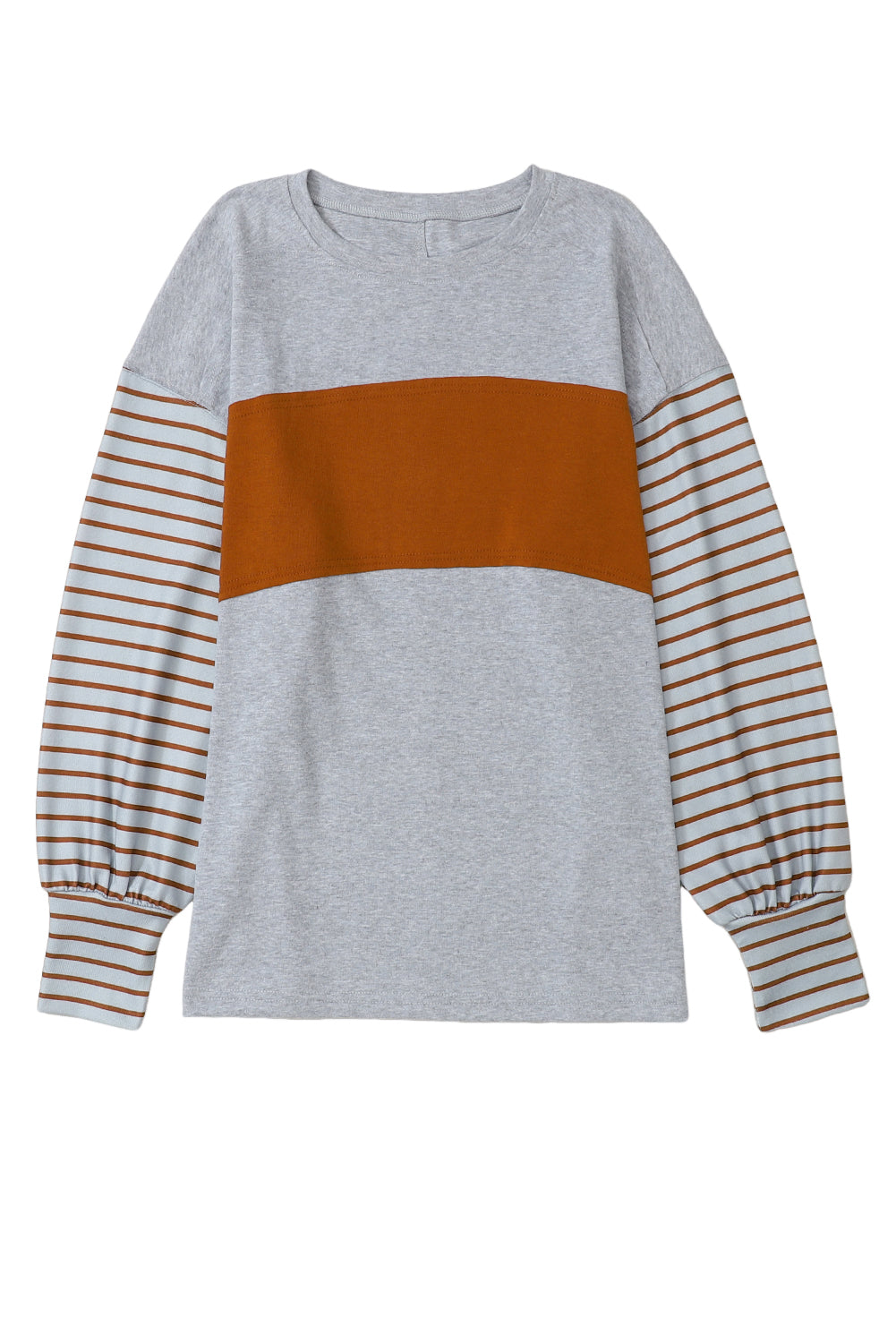 Colorblock Striped Bishop Sleeve Top with Side Slits