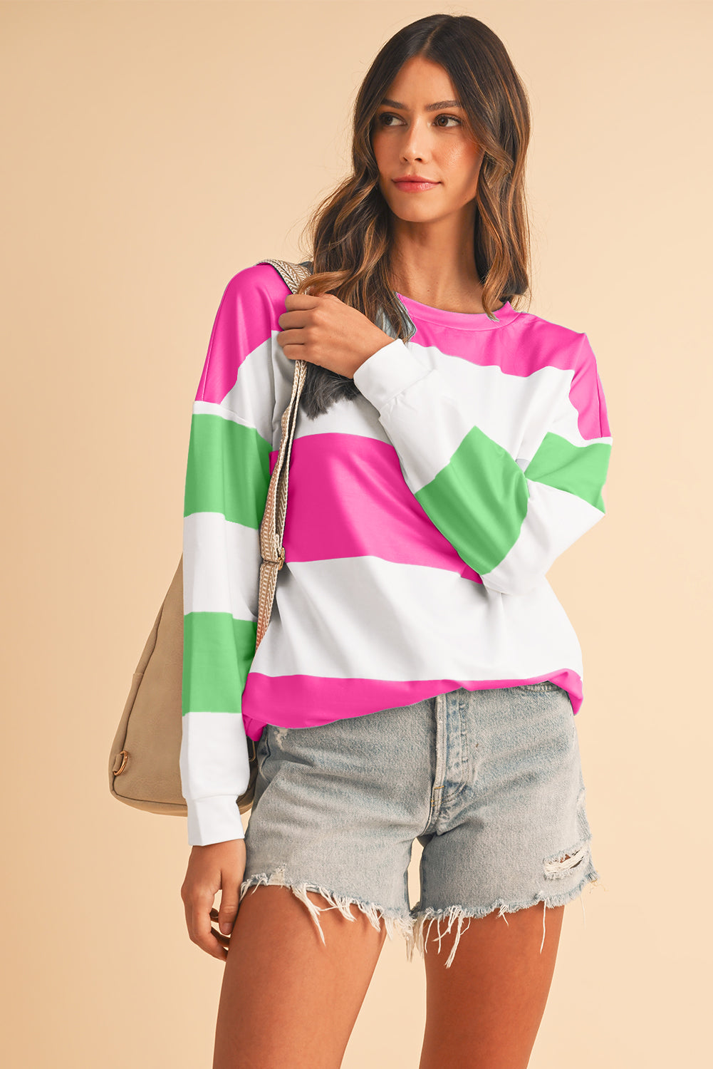 Rose Red Colorblock Drop Sleeve Top