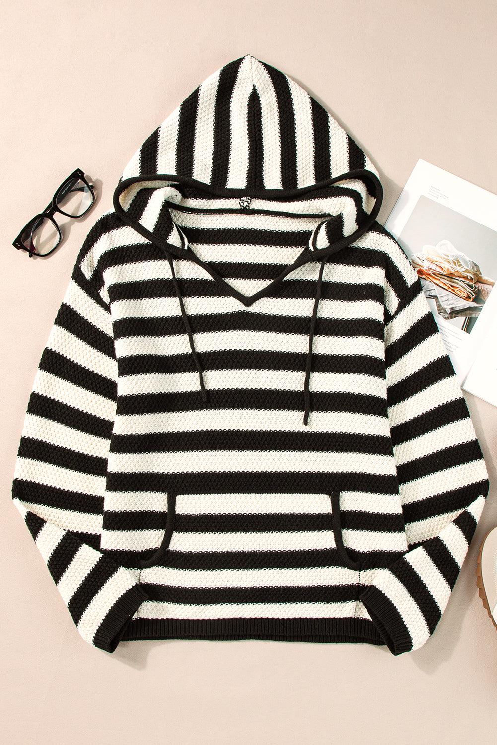 Blue Stripe Kangaroo Pocket Hooded Sweater