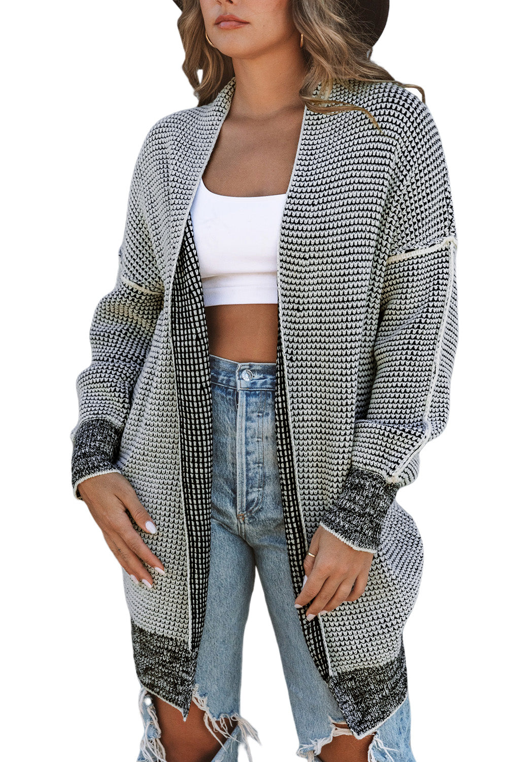 Contrast Trim Casual Knit Cardigan