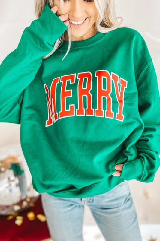 MERRY Print Drop Sleeve Pullover Sweatshirt