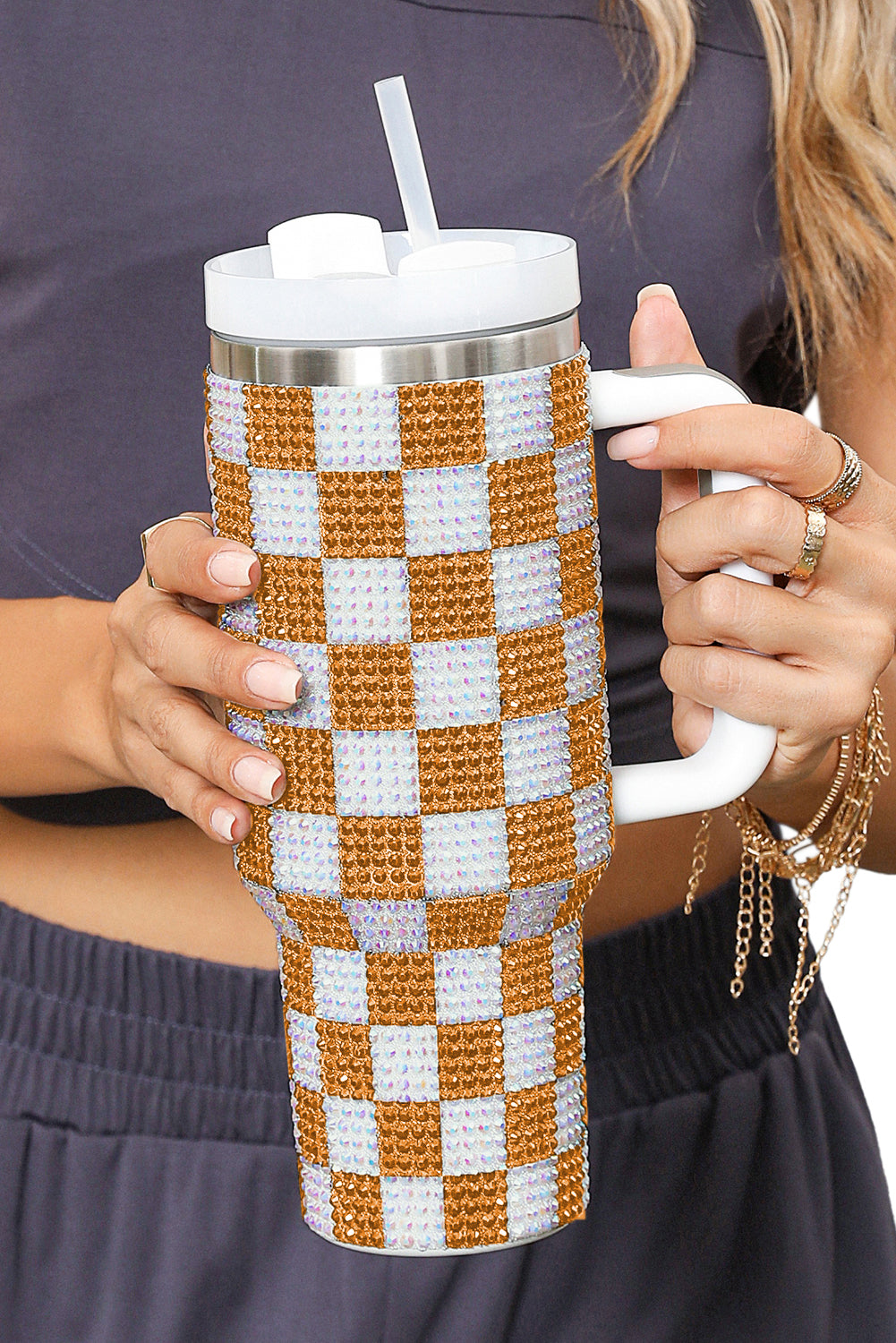 Ginger 40oz Rhinestone Checkered Tumbler Cup