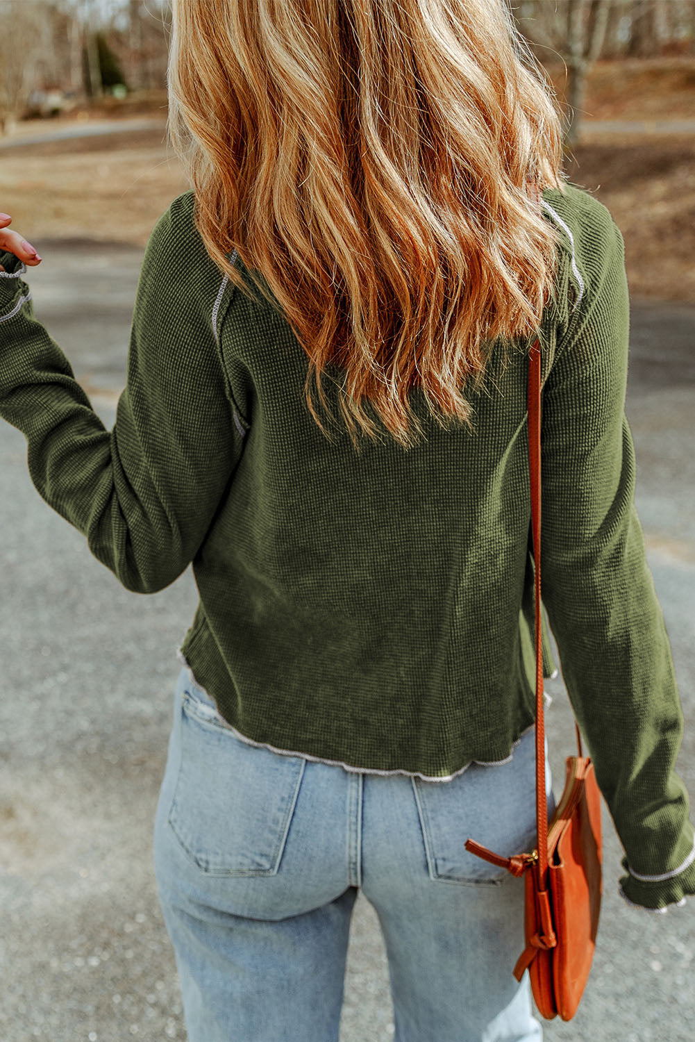 Textured Crewneck Long Sleeve Top