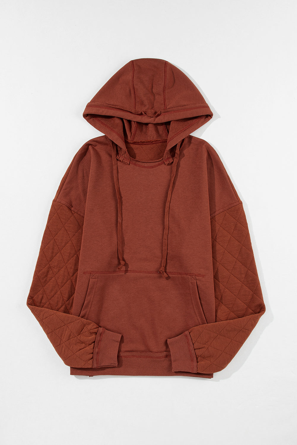 Parchment Quilted Exposed Seam Kangaroo Pocket Hoodie