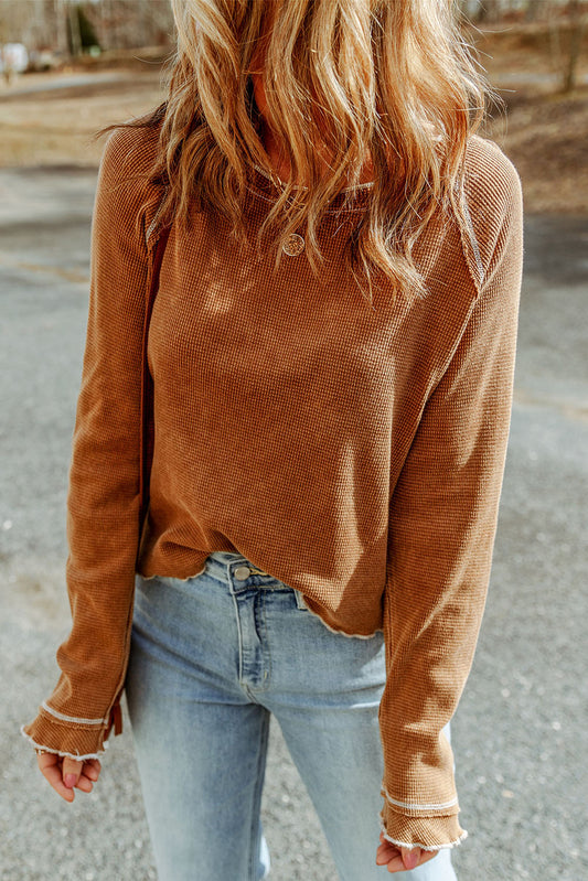 Textured Crewneck Long Sleeve Top