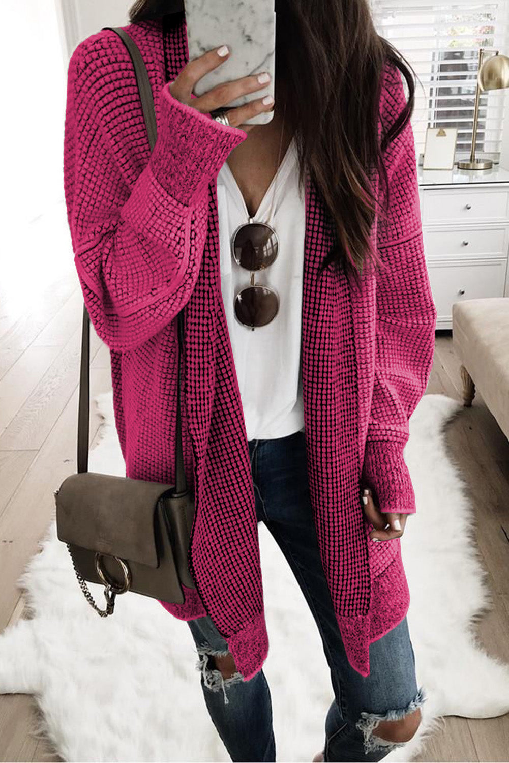 Contrast Trim Casual Knit Cardigan