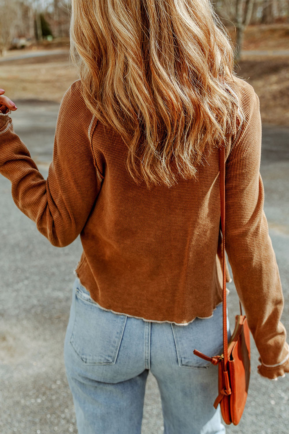 Textured Crewneck Long Sleeve Top