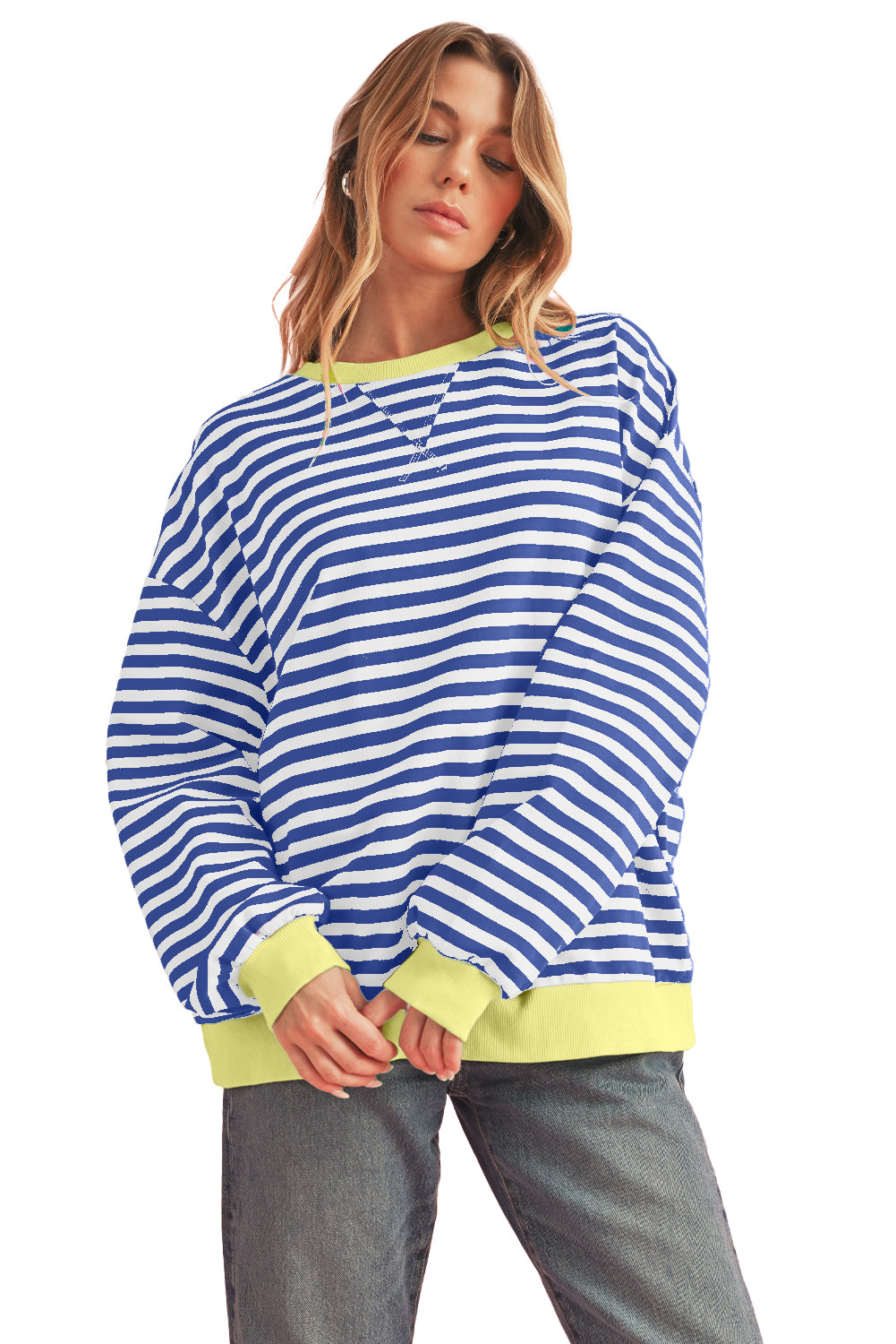 Red Stripe Contrast Edge Oversized Pullover