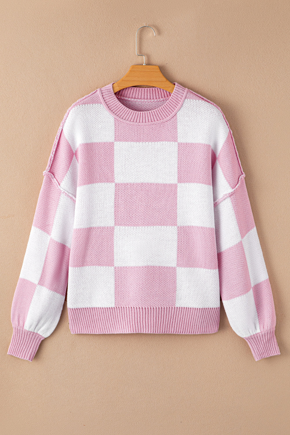 Checkered Bishop Sleeve Pullover Sweater