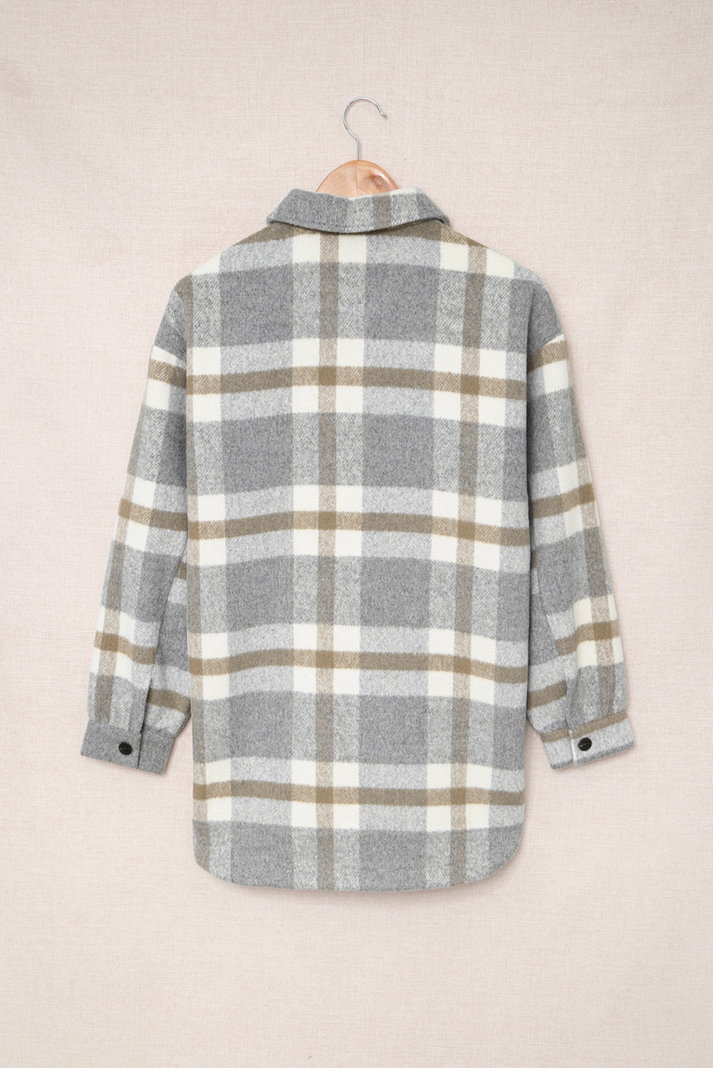 Brown Plaid Print Casual Pocket Shacket