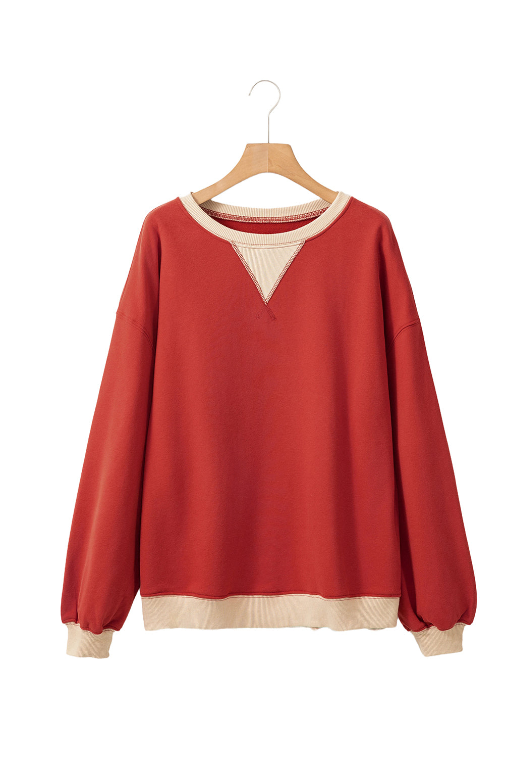 Red Clay Color Block Drop Shoulder Crewneck Oversized Sweatshirt