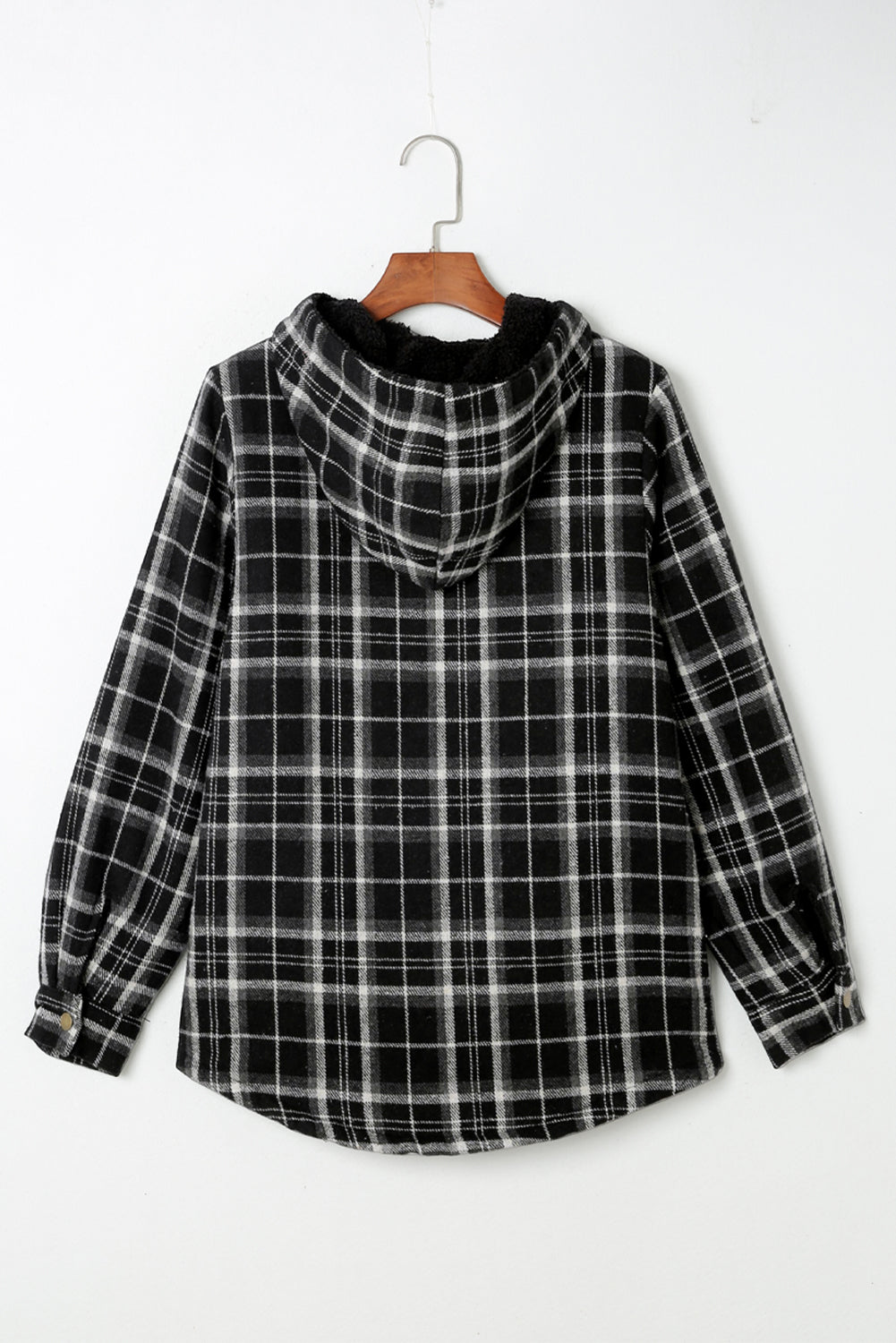 Snap Button Sherpa Lined Hooded Flannel Jacket