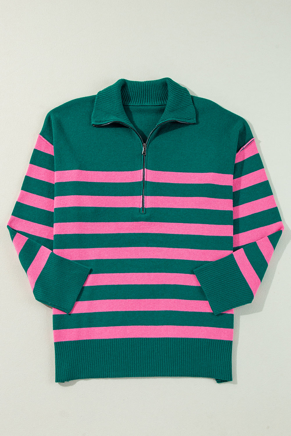 Black Striped Collared Quarter Zip Oversized Sweater