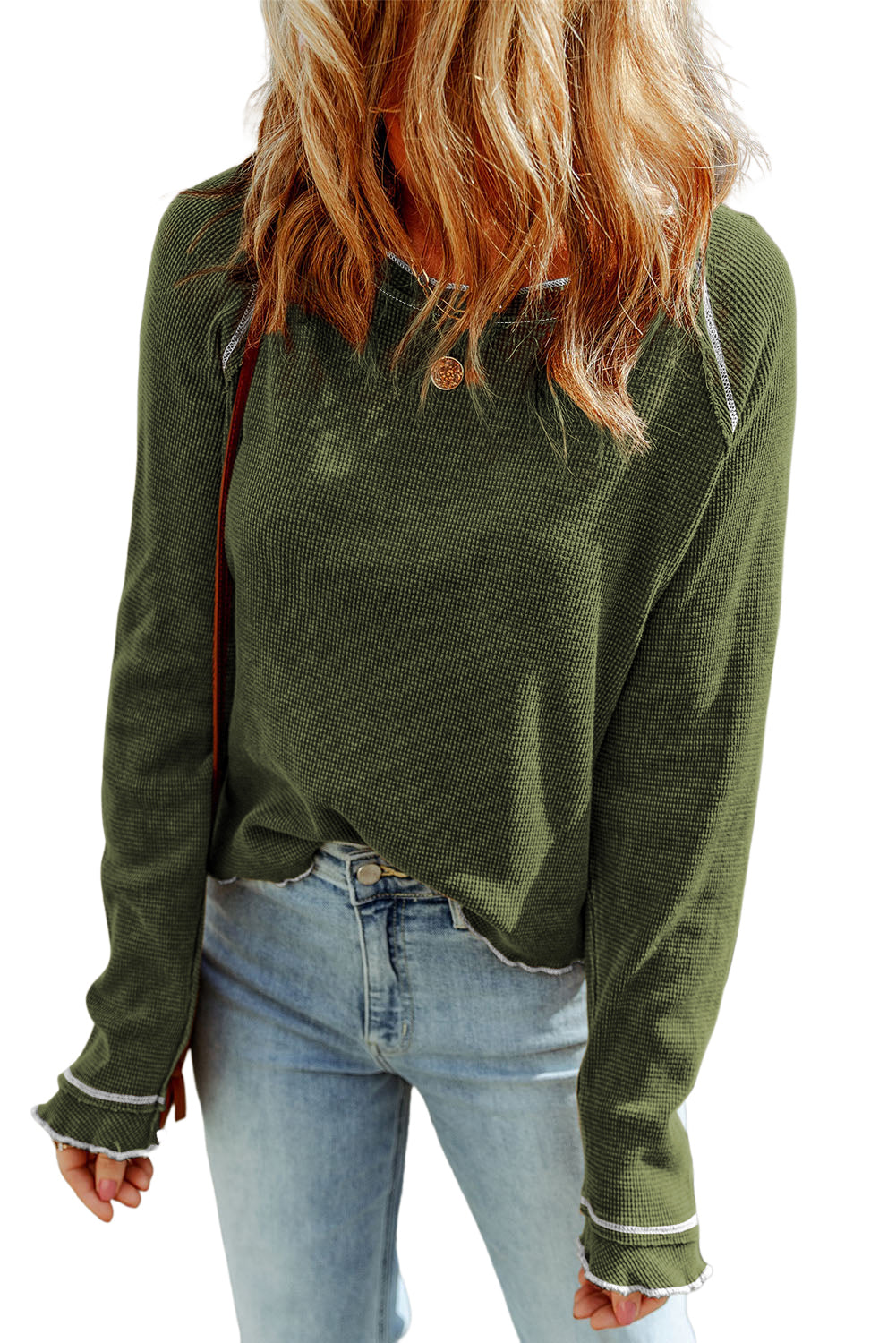 Textured Crewneck Long Sleeve Top