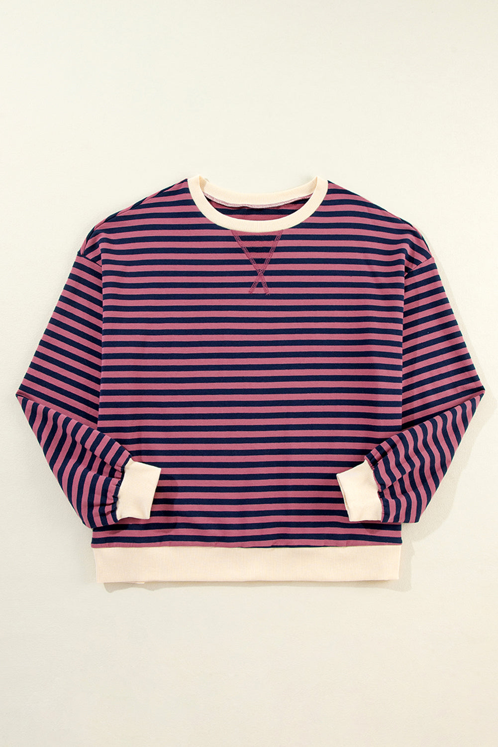 Red Stripe Contrast Edge Oversized Pullover