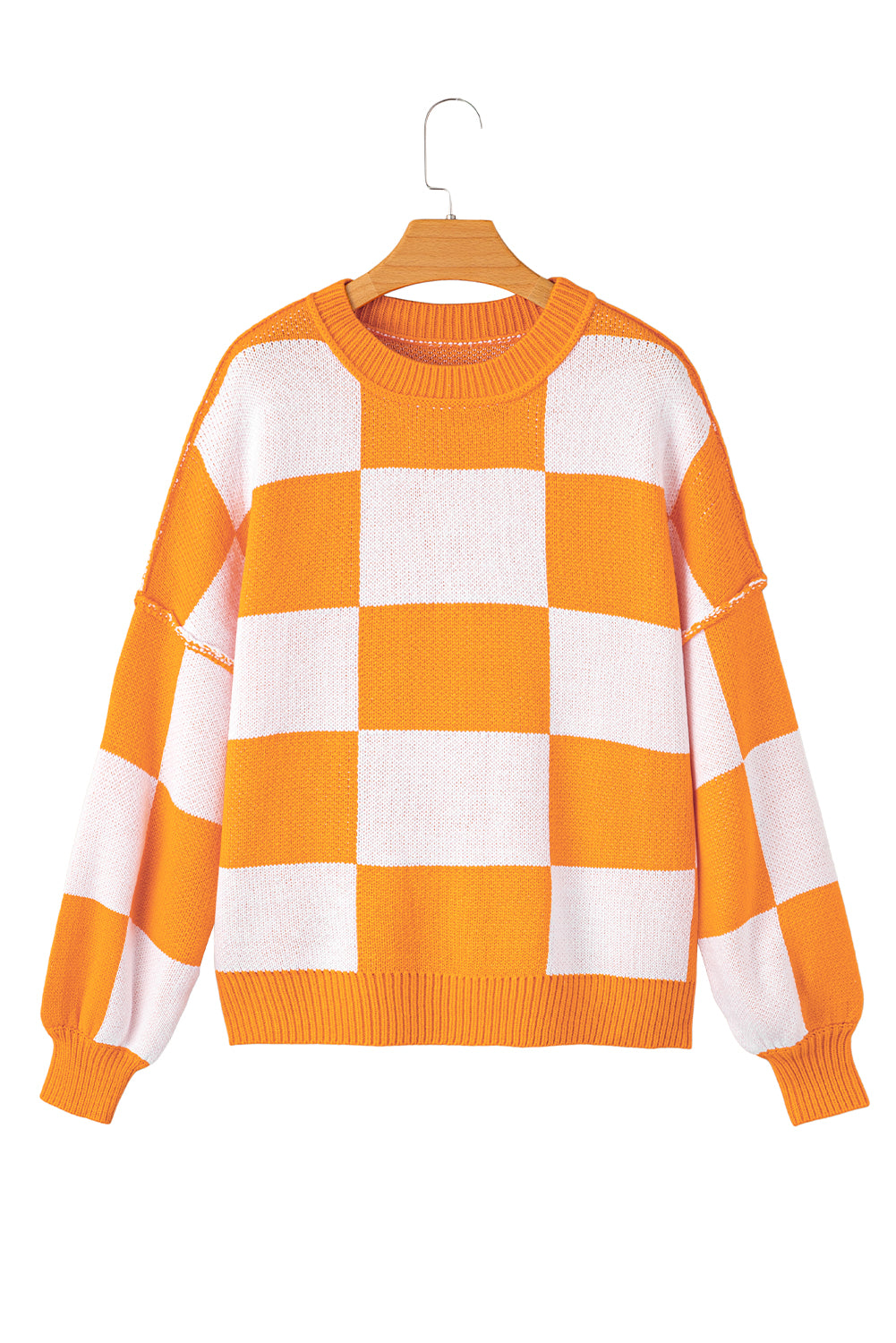 Checkered Bishop Sleeve Pullover Sweater