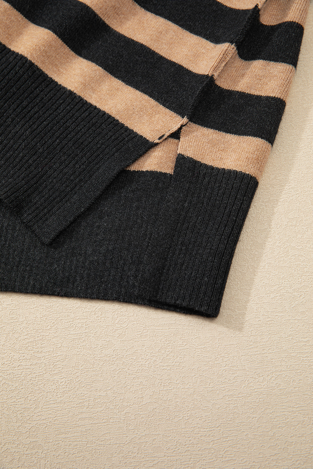 Black Striped Collared Quarter Zip Oversized Sweater