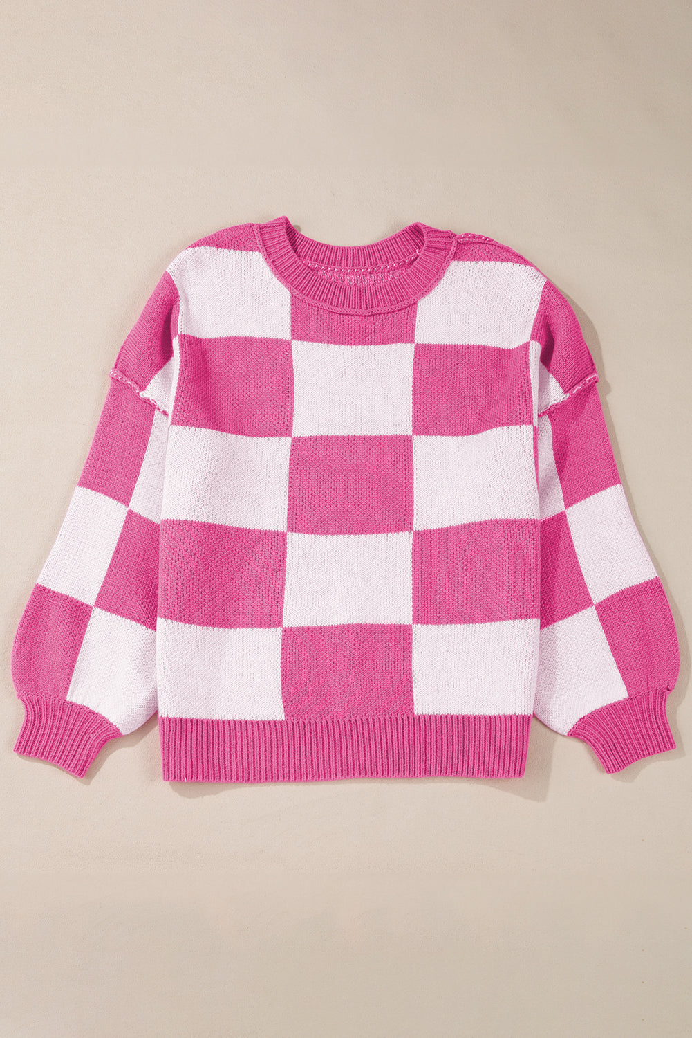 Checkered Bishop Sleeve Pullover Sweater