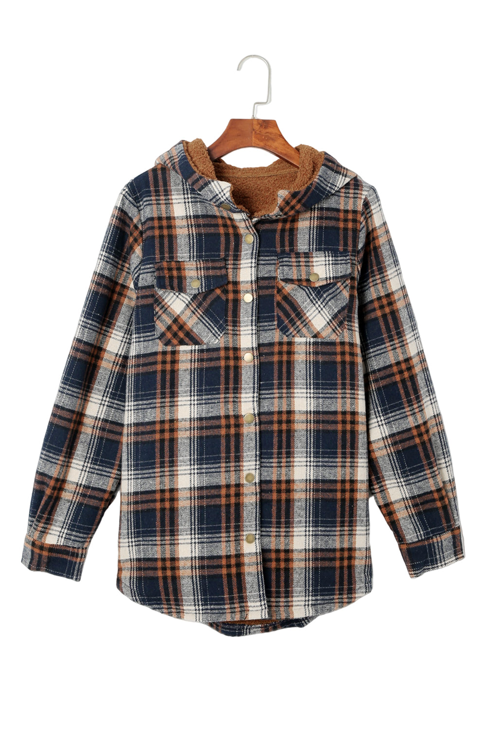 Snap Button Sherpa Lined Hooded Flannel Jacket