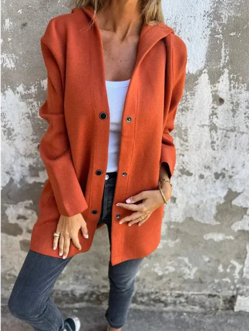 Chic & Cozy Women's Hooded Cardigan – Loose Fit Solid Color Jacket