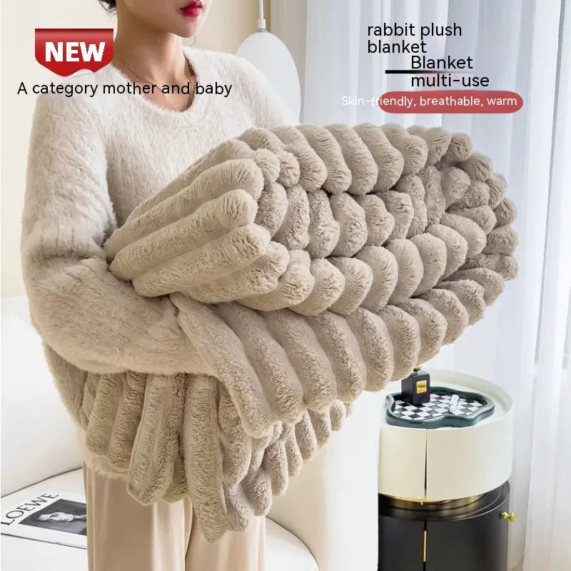 Soft Double-Sided Velvet Rabbit Fur Blanket - Thick & Warm