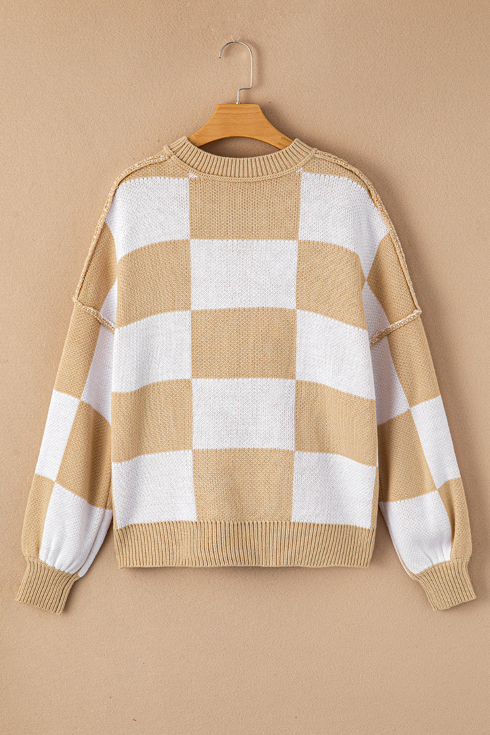 Checkered Bishop Sleeve Pullover Sweater