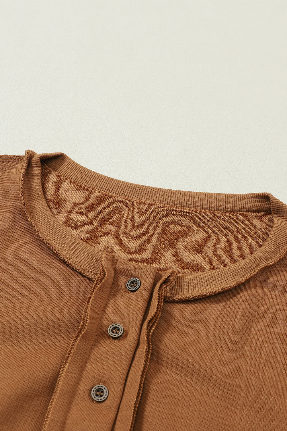 Chestnut Slouchy Drop Shoulder Henley Sweatshirt