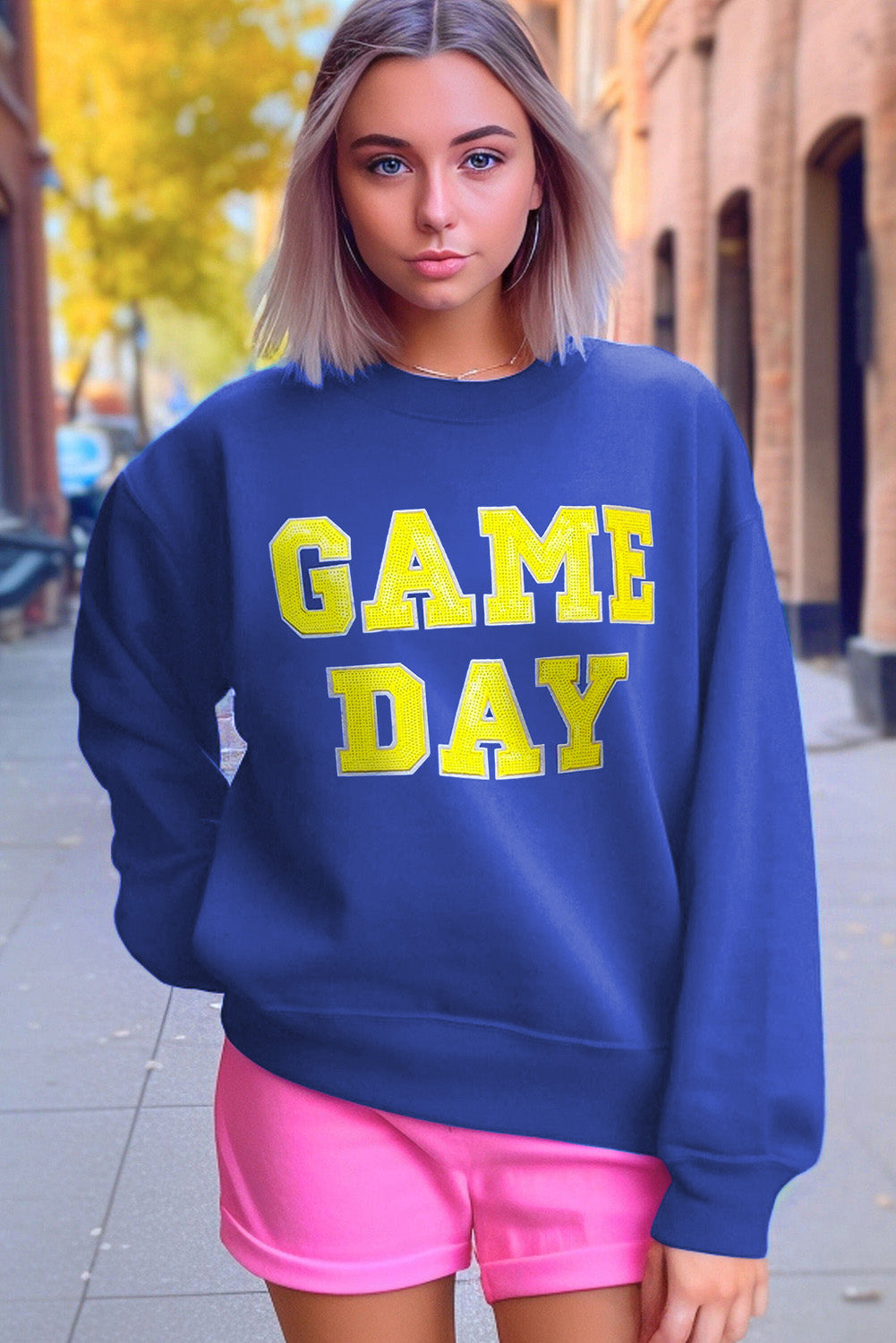 Dark Blue Sequin Game Day Graphic Sweatshirt