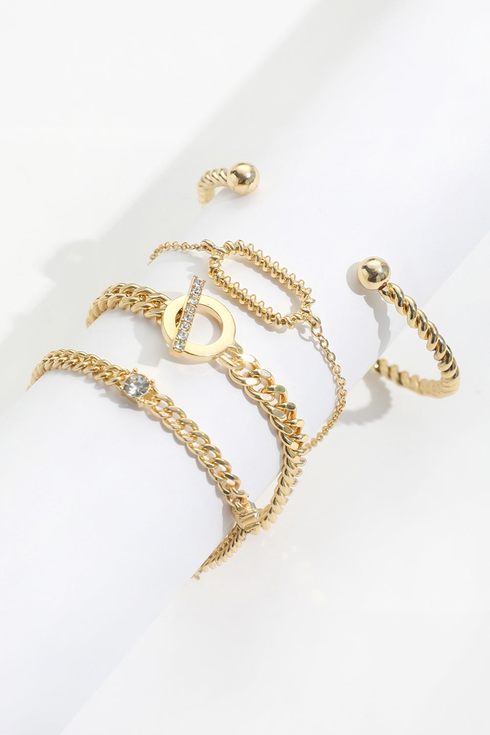 Gold 4Pcs Rhinestone Decor Twist Adjustable Chain Bracelet Set