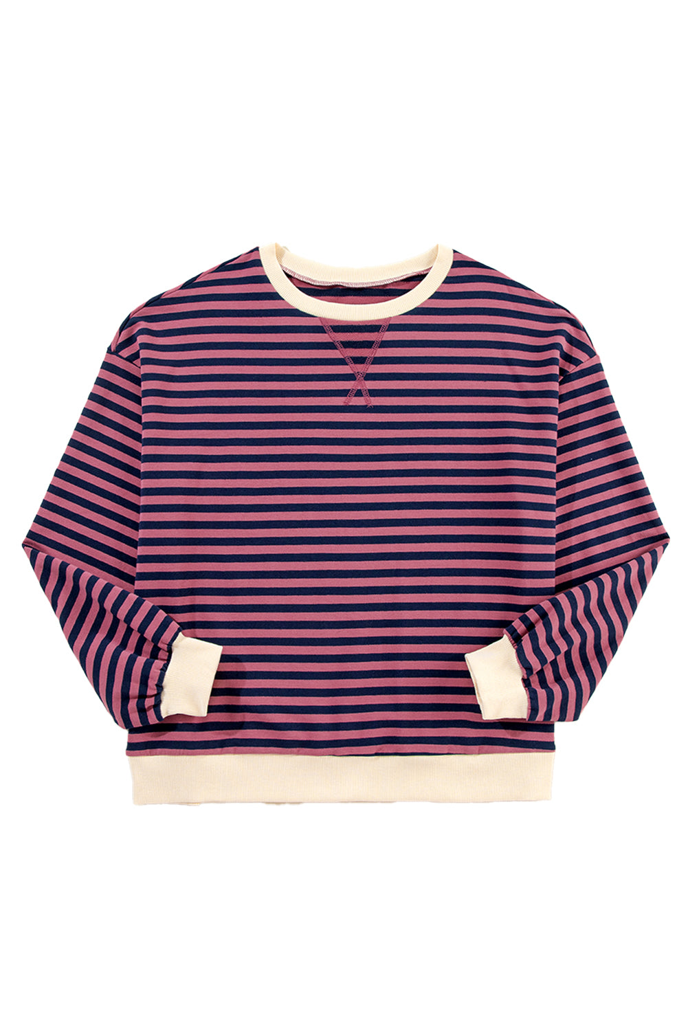 Red Stripe Contrast Edge Oversized Pullover