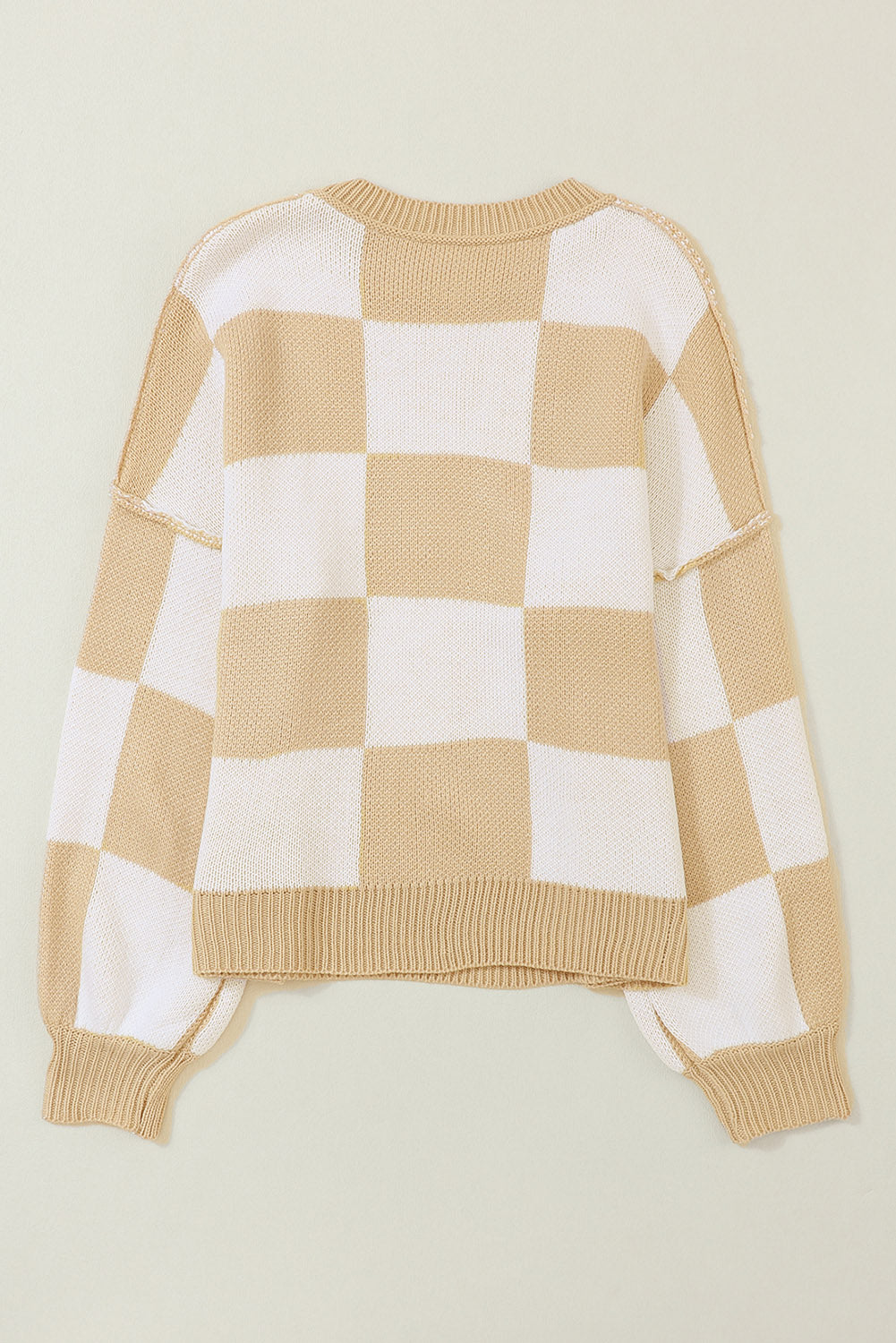 Checkered Bishop Sleeve Pullover Sweater