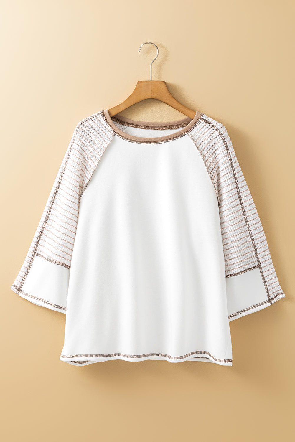 White Striped Raglan Sleeve Patchwork Top