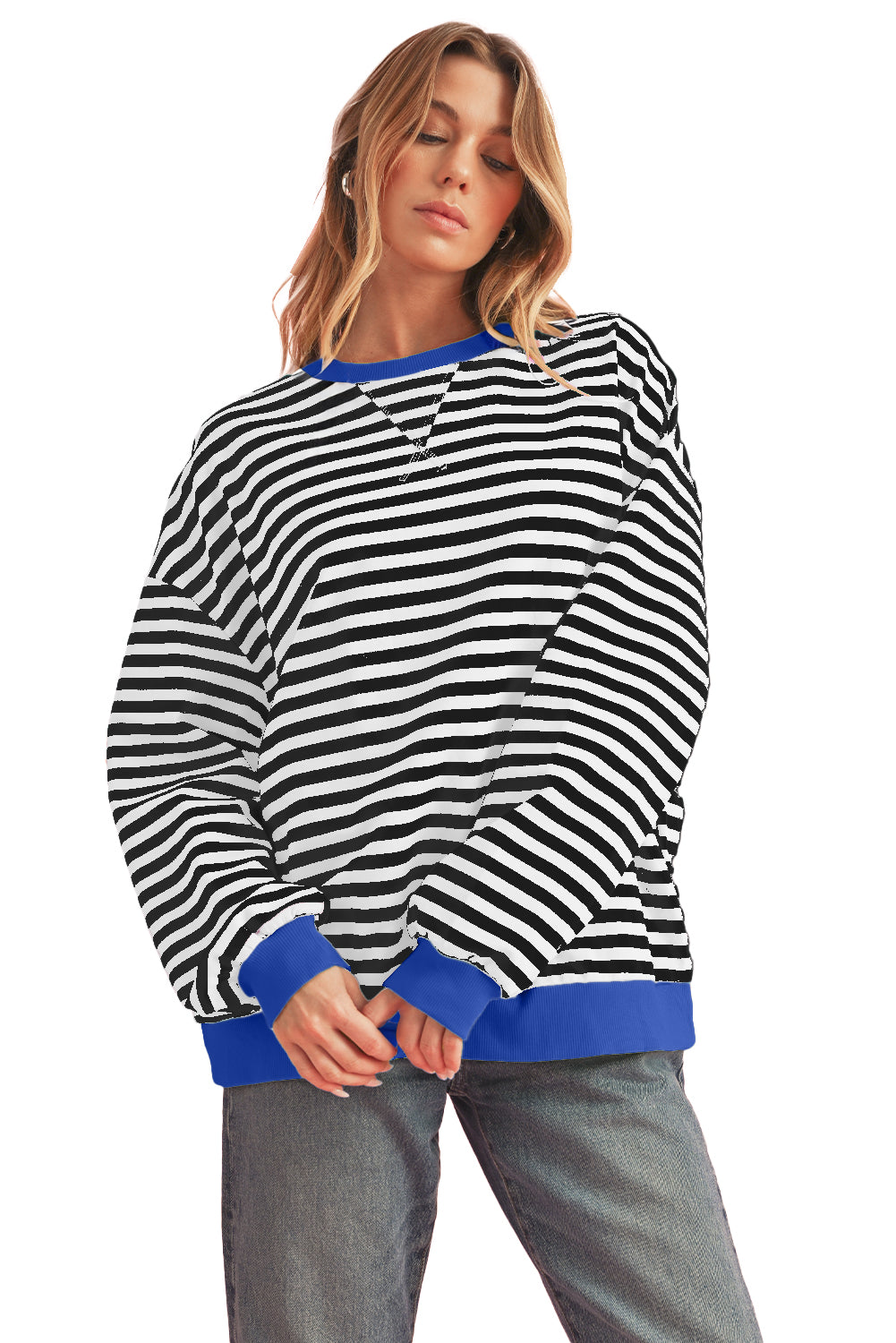 Red Stripe Contrast Edge Oversized Pullover