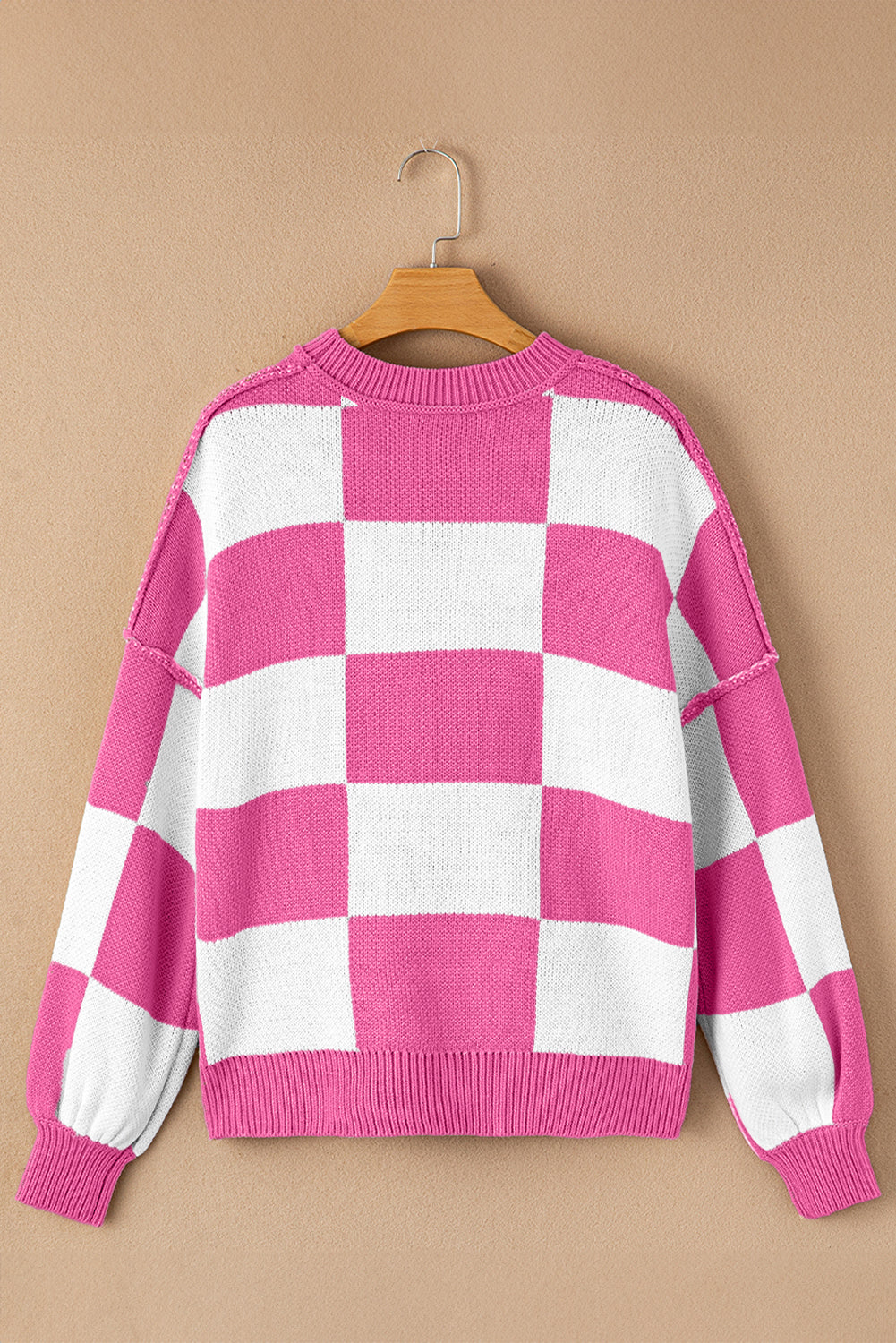 Checkered Bishop Sleeve Pullover Sweater