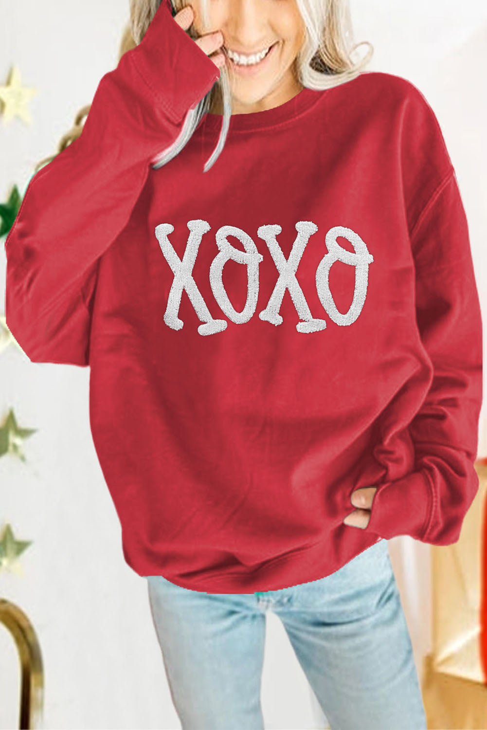 MERRY Print Drop Sleeve Pullover Sweatshirt