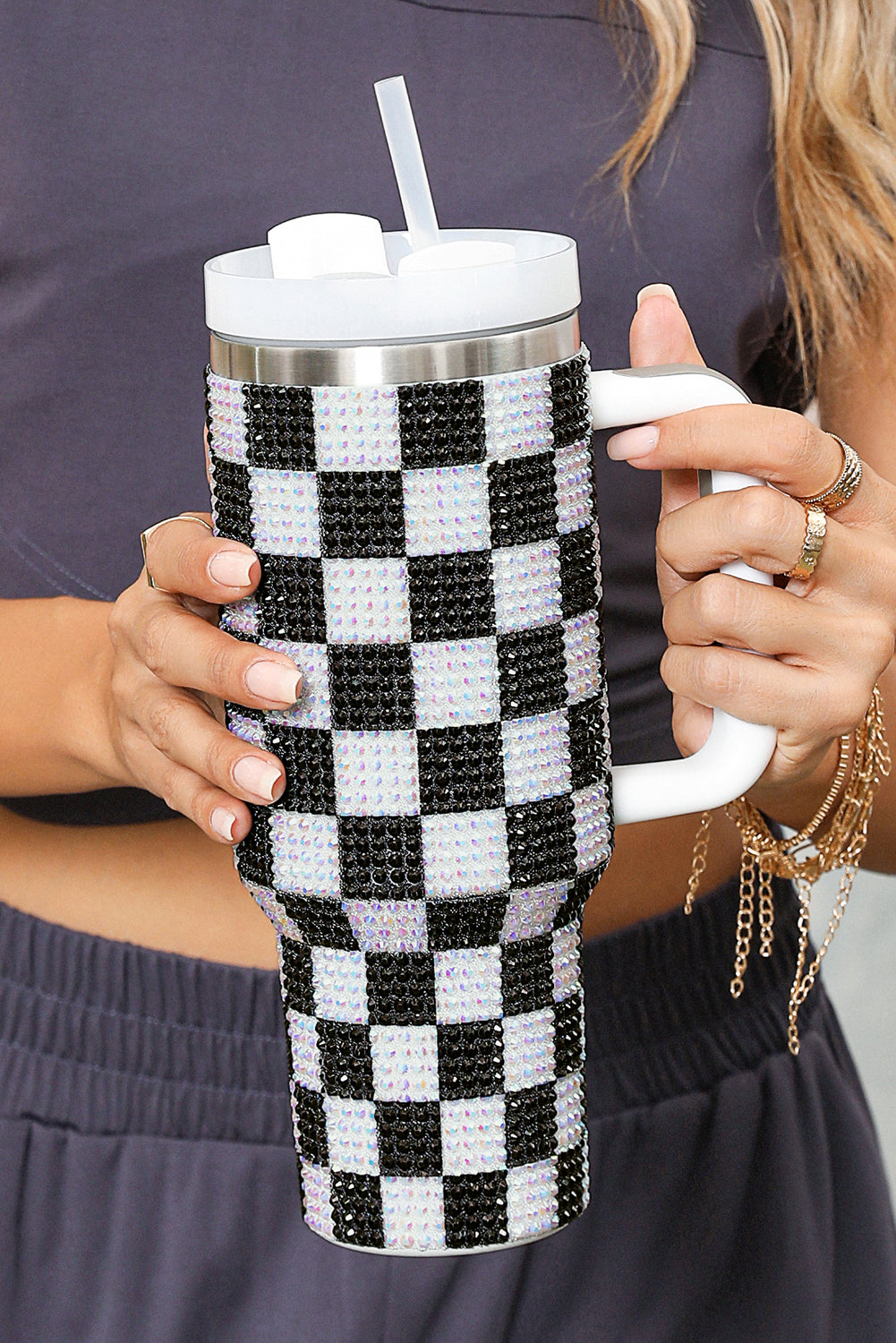 Ginger 40oz Rhinestone Checkered Tumbler Cup