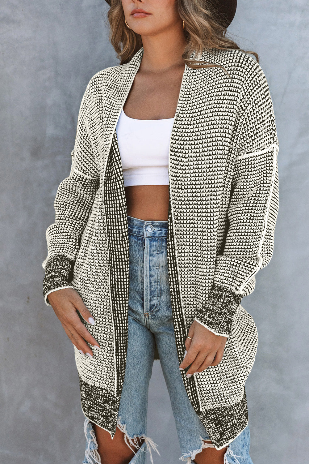 Contrast Trim Casual Knit Cardigan