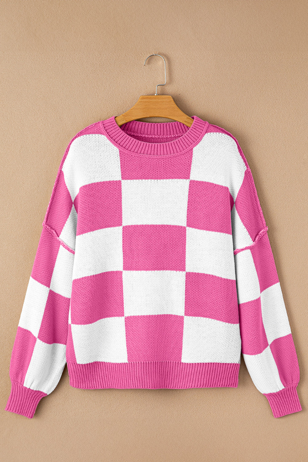 Checkered Bishop Sleeve Pullover Sweater