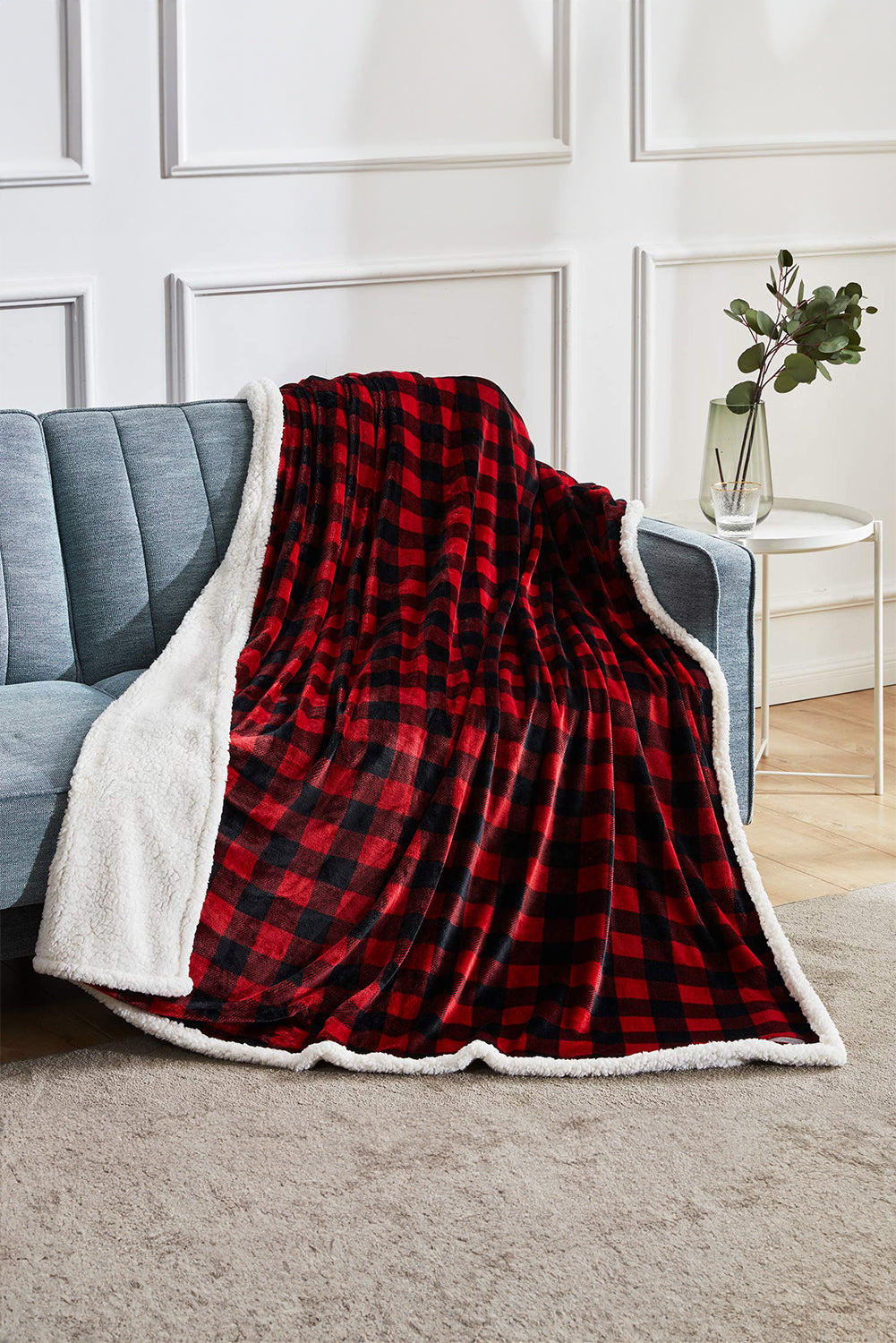 Red Buffalo Plaid Print Sherpa Large Throw Blanket