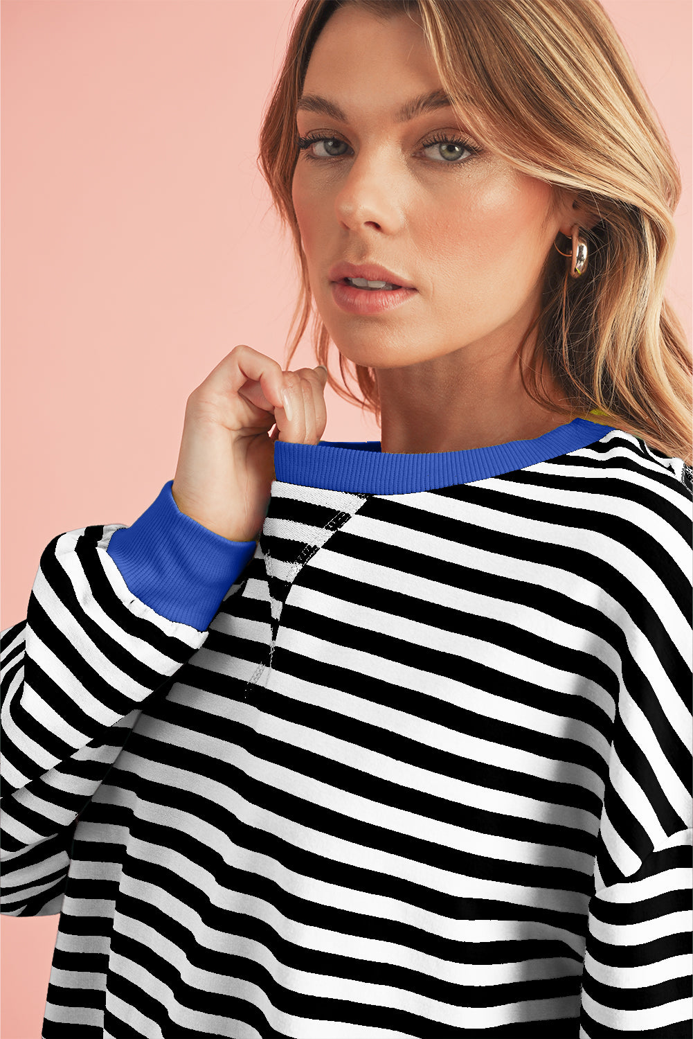 Red Stripe Contrast Edge Oversized Pullover