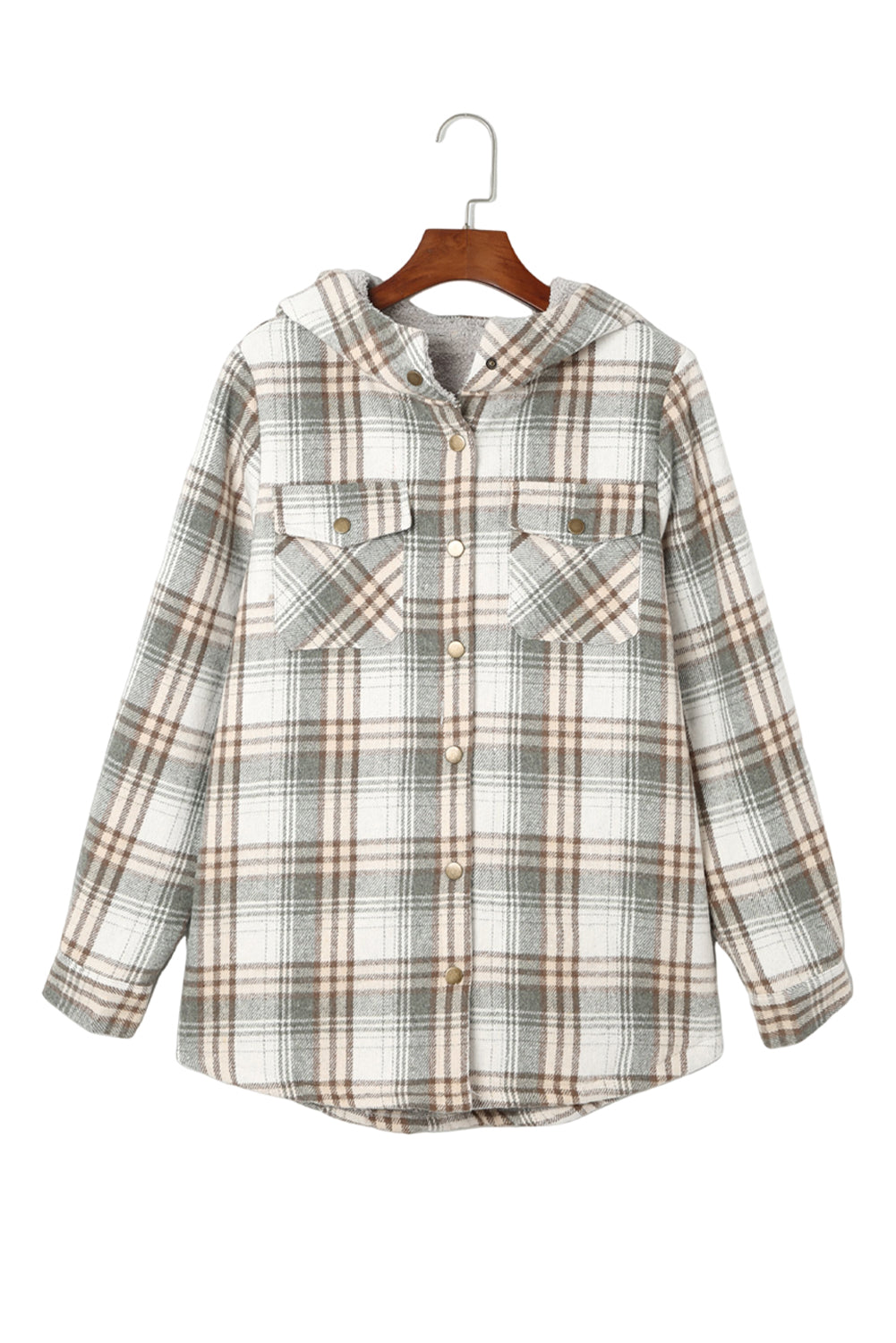 Snap Button Sherpa Lined Hooded Flannel Jacket