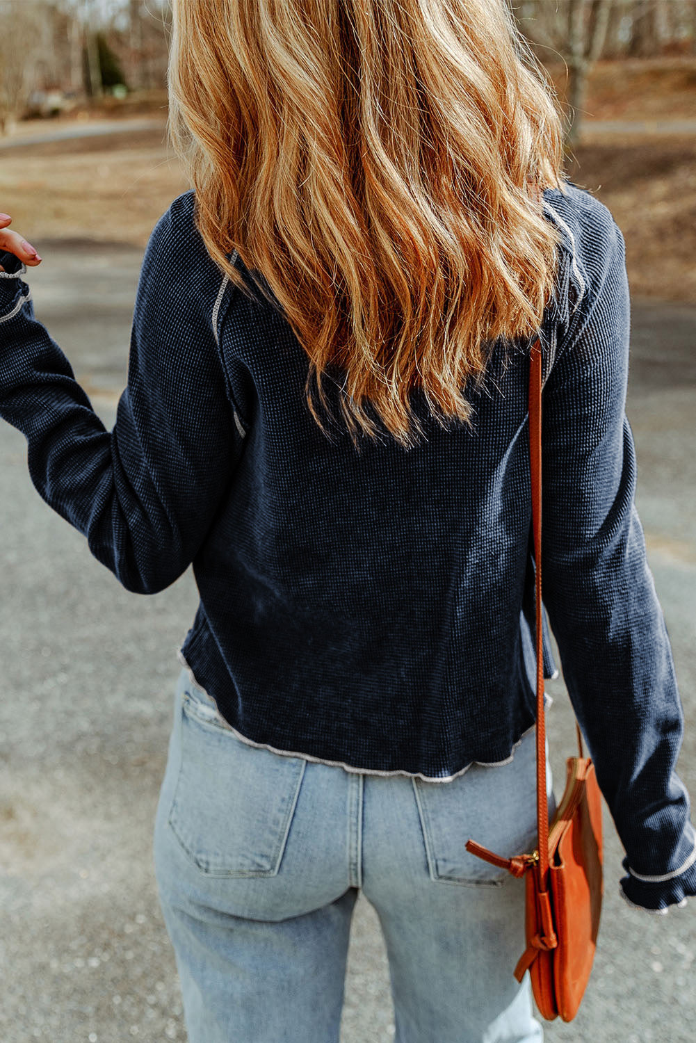 Textured Crewneck Long Sleeve Top