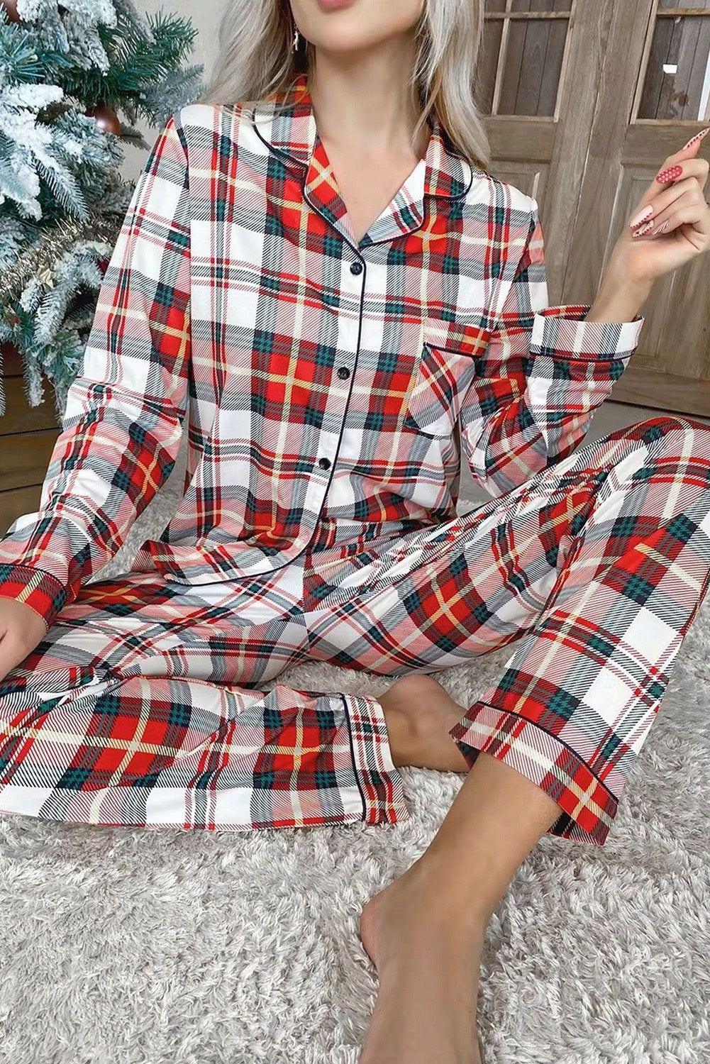 Buffalo Plaid Shirt and Pants Pajama Set