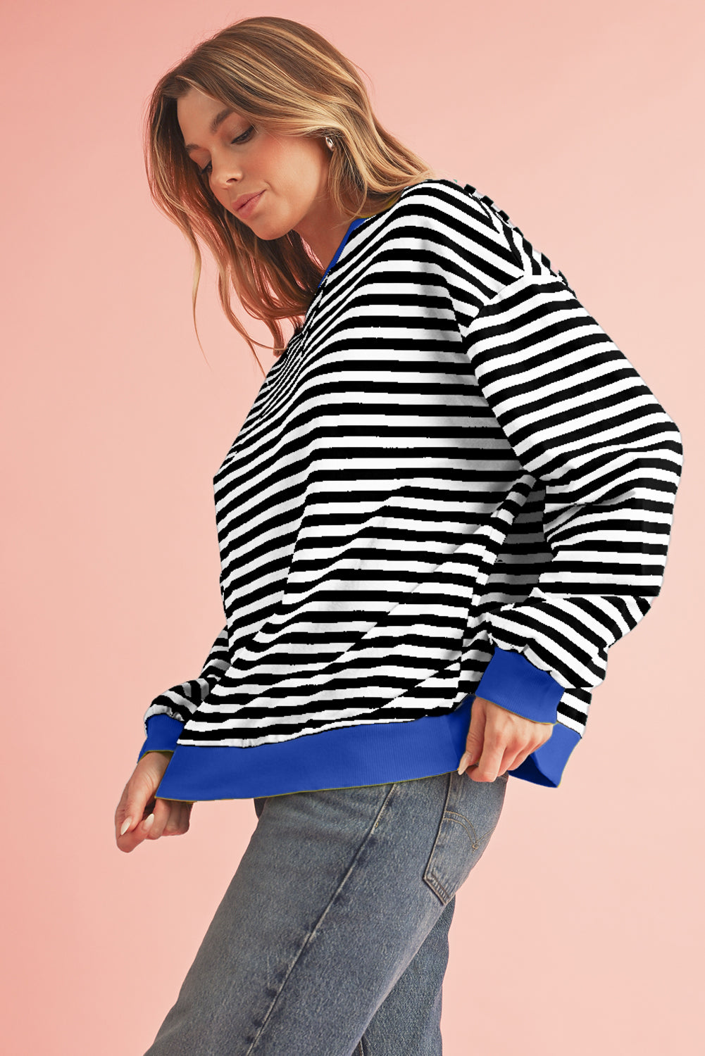 Red Stripe Contrast Edge Oversized Pullover