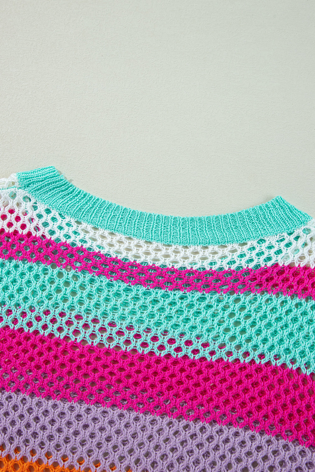 Green Colorblock Striped Hollow Knitted Top