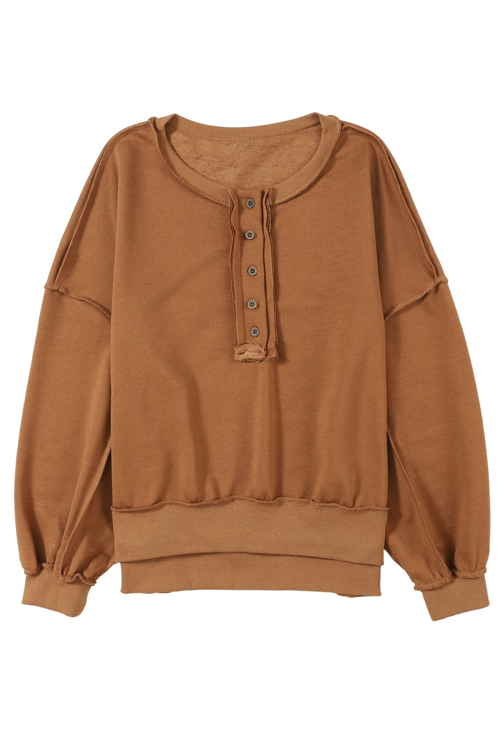 Chestnut Slouchy Drop Shoulder Henley Sweatshirt