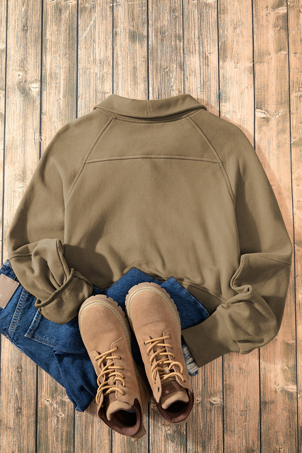 Zip Up Stand Collar Thumbhole Sleeve Sweatshirt