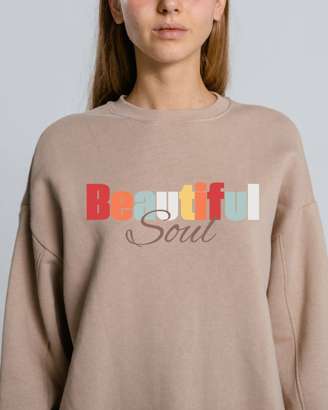 Positivity, mental health sweatshirt. Beautiful soul brand brown crew sweatshirt